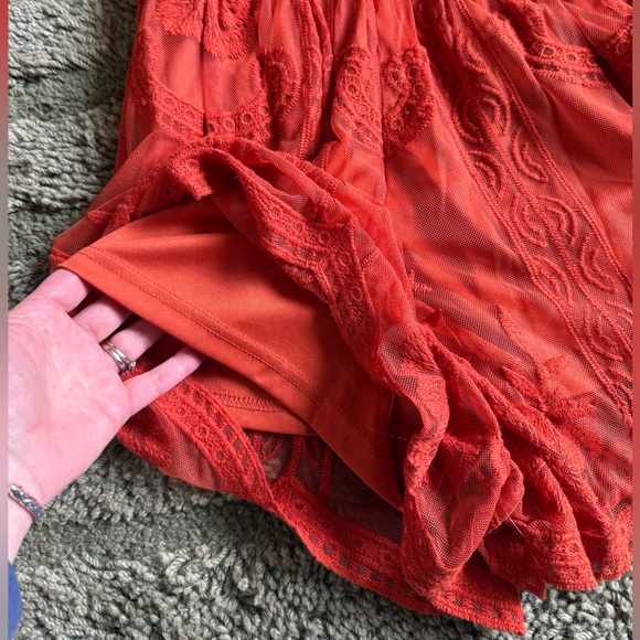 Endless Lace Orange Deep V Romper - Picture 3 of 6